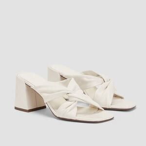 EVERLANE The Day Twist Heel Canvas Leather Slip On High Block Square Toe 6.5 NEW